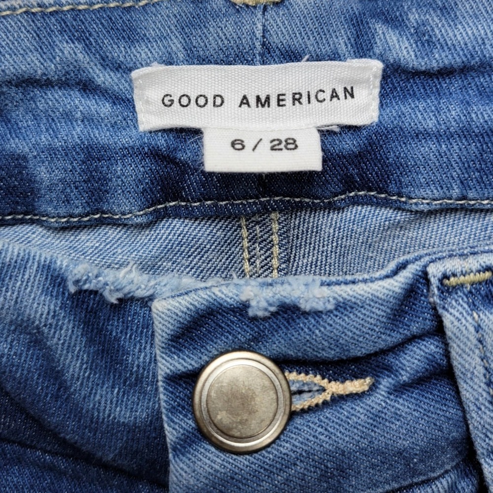 Good American Button Fly Raw Hem Wide-Leg Jeans Size 28 Boho Western Festival - Picture 5 of 9